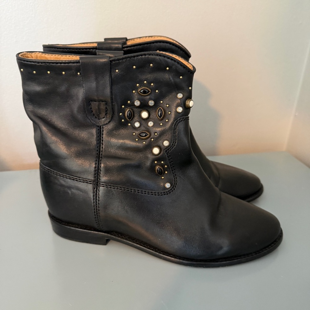 Isabel Marant Cluster Anke Boots 39 Black Leather Studded - Picture 2 of 9